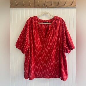 Lane Bryant Short Sleeve Split V Neck Blouse Red Stripes Cotton Size 28